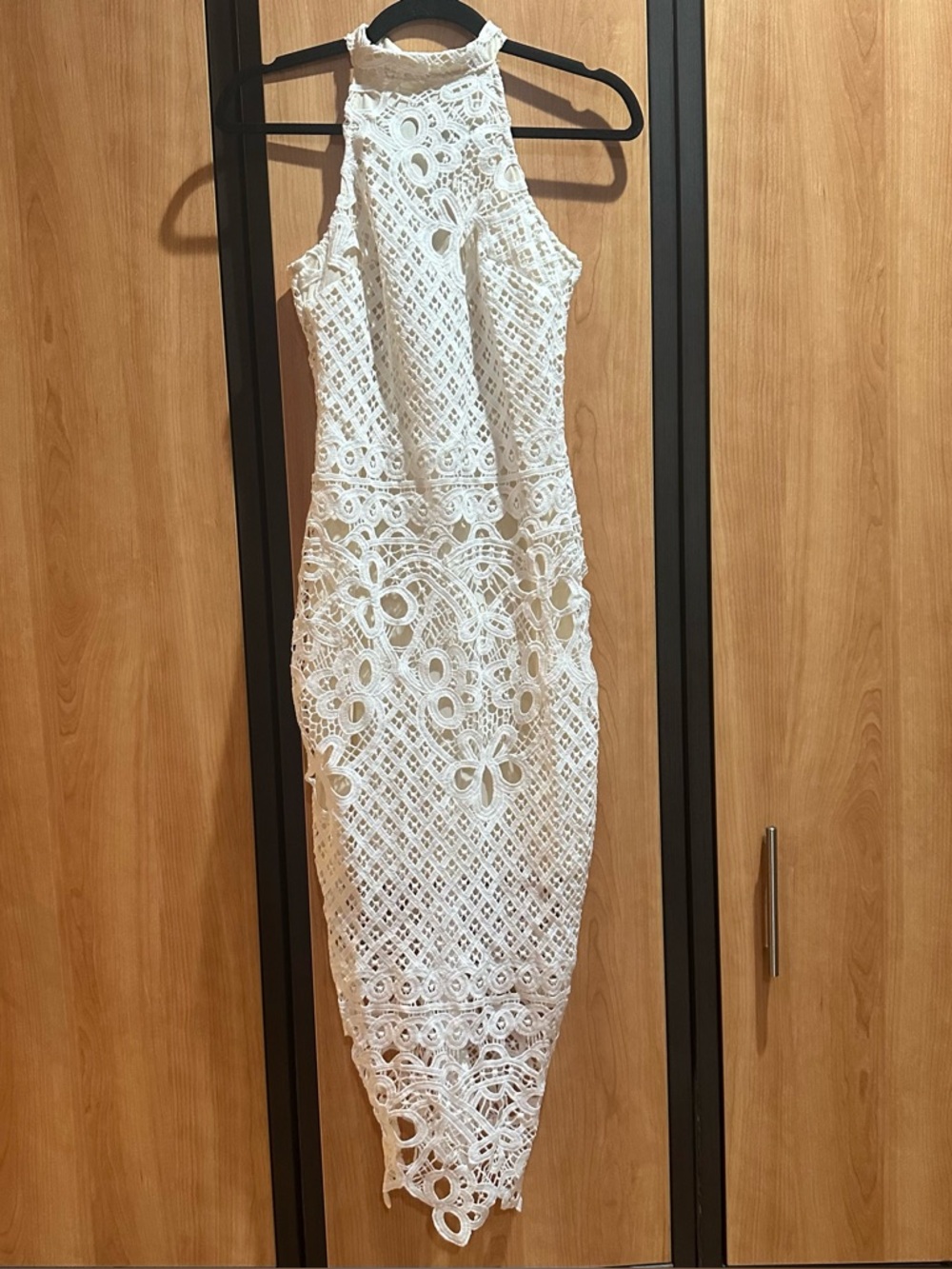 White Crochet Halter Midi Dress